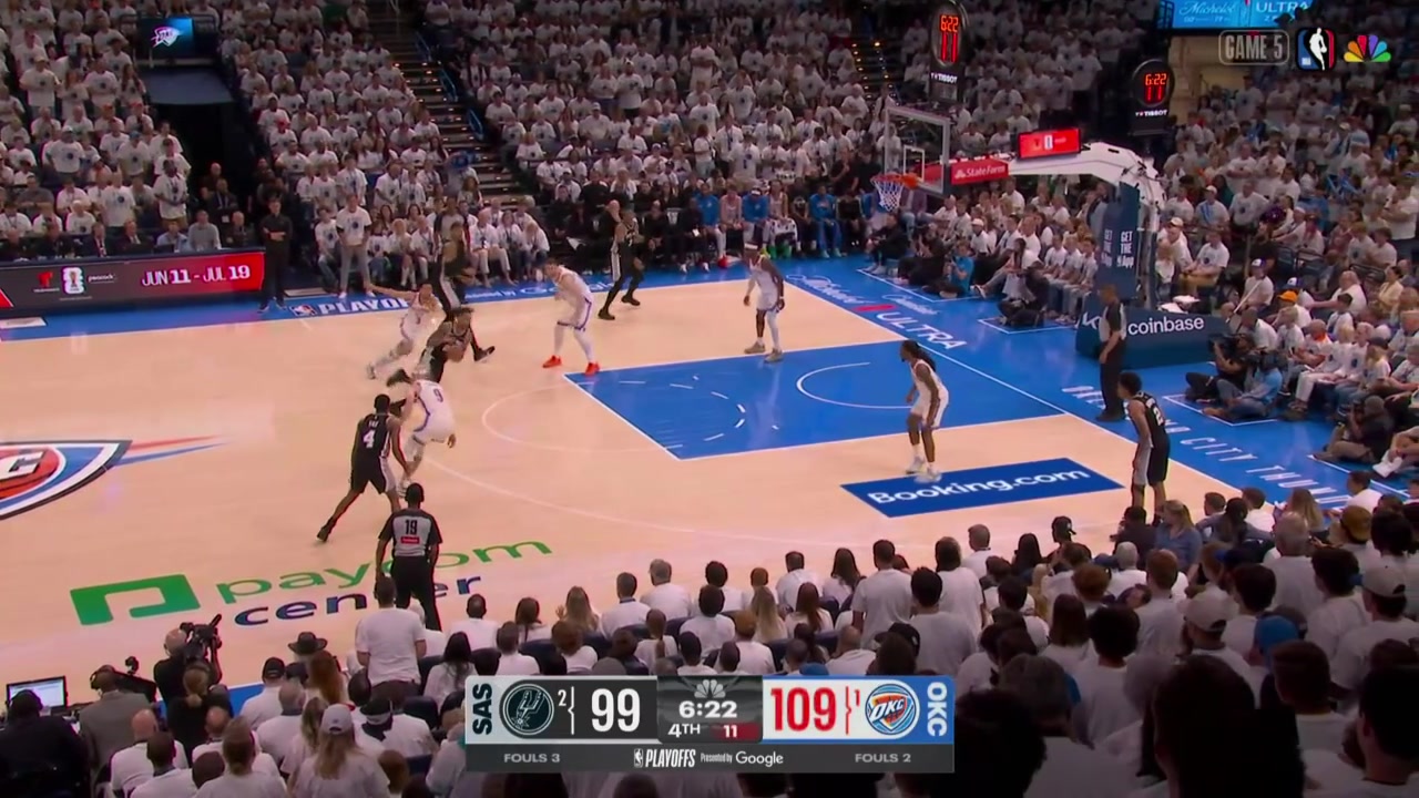 Devin Vassell misses the layup and takes his time getting back on defense allowing Jared McCain to hit the three