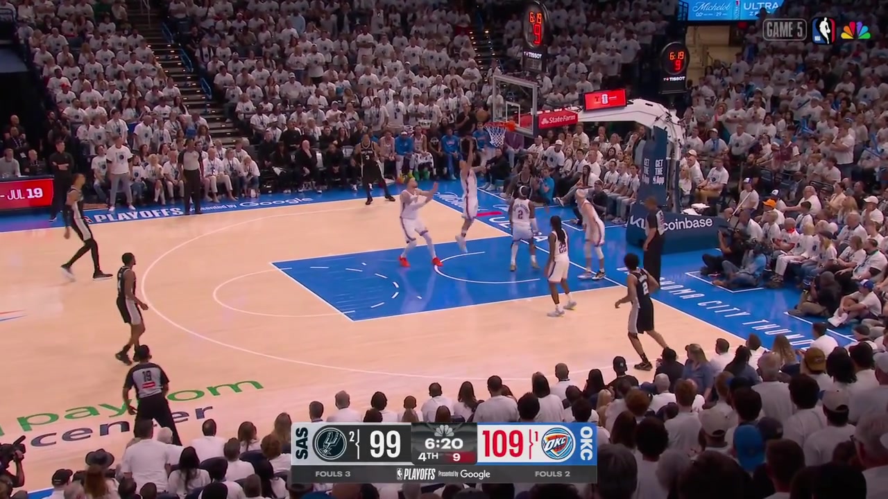 Jared Mccain Hits the 3-pointer to put the Thunder up 13 with 611 minutes remaining in the 4th quarter with replaysThe Spurs take a timeout