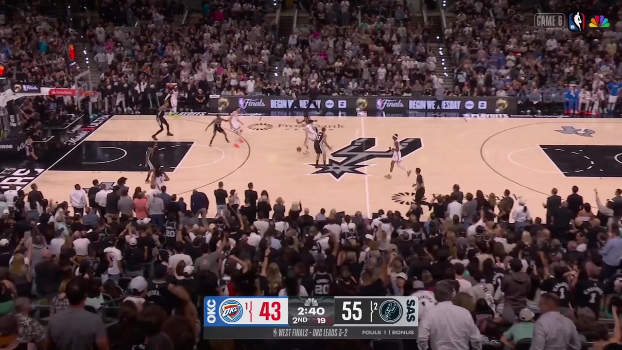 Devin Vassell blocks the dunk attempt by Chet Holmgren pushes him bumps him and also has some trash talk with a replay