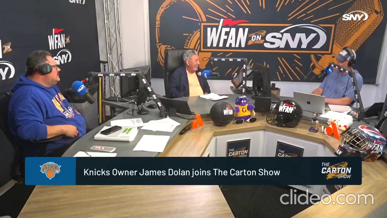 SNY James Dolans appearance on The Carton Show today multiple clips mashed together Talking winning the finals Knicks watch parties NYPD and number 47