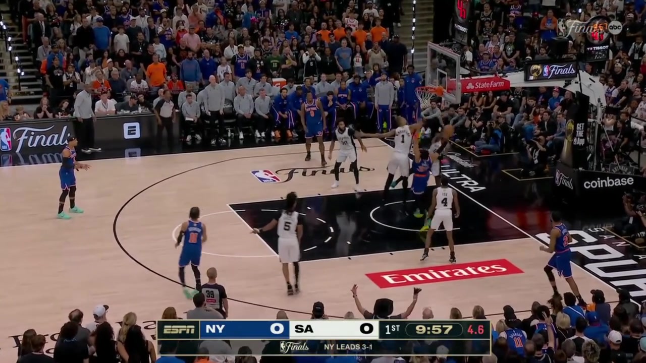 Wemby blocks KAT runs the floor for a dunk and the first score of the game