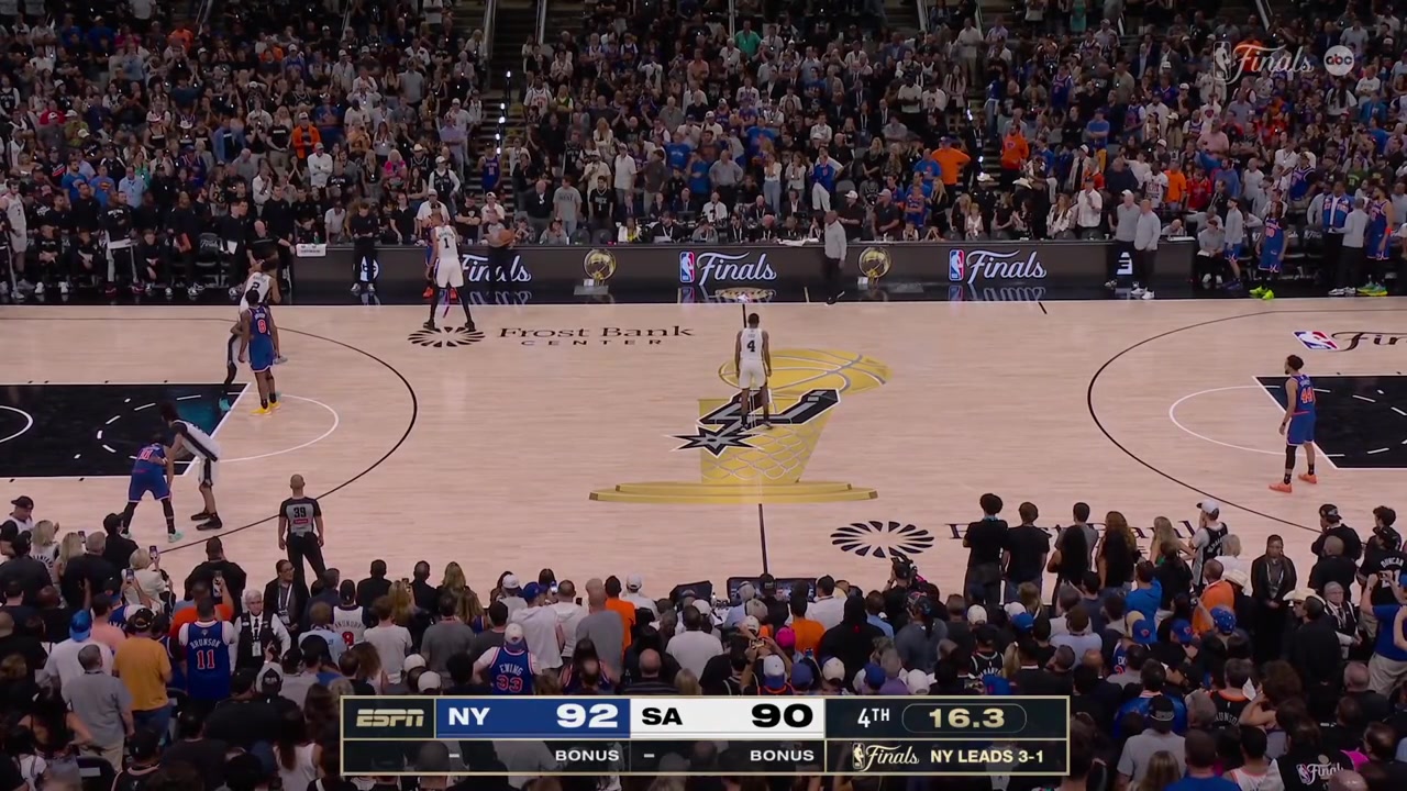 Mikal Bridges splits the free throws to put the Knicks up 3 with 88 seconds remaining in regulationThe spurs take their last timeout