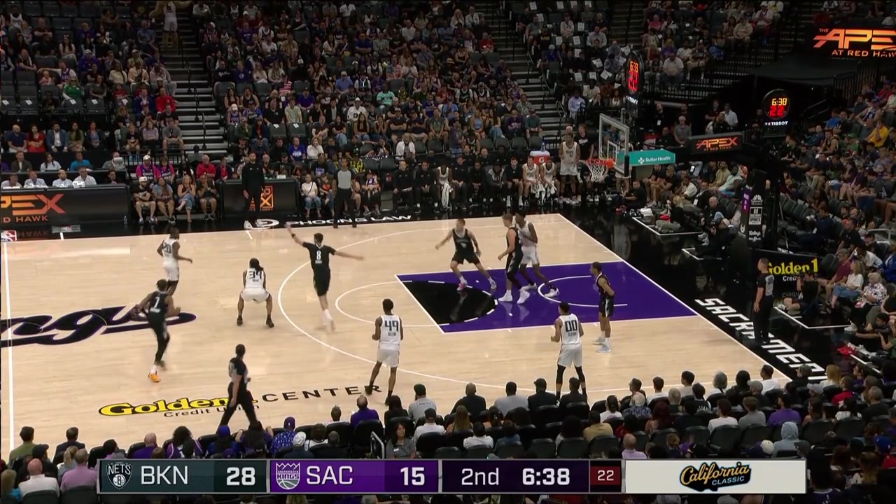 Emanuel Sharp hits the deep contested 3-pointer first his first California Classic Summer League bucket then fakes Ben Saraf and scores the floater and then hits a heat check 3 with replays