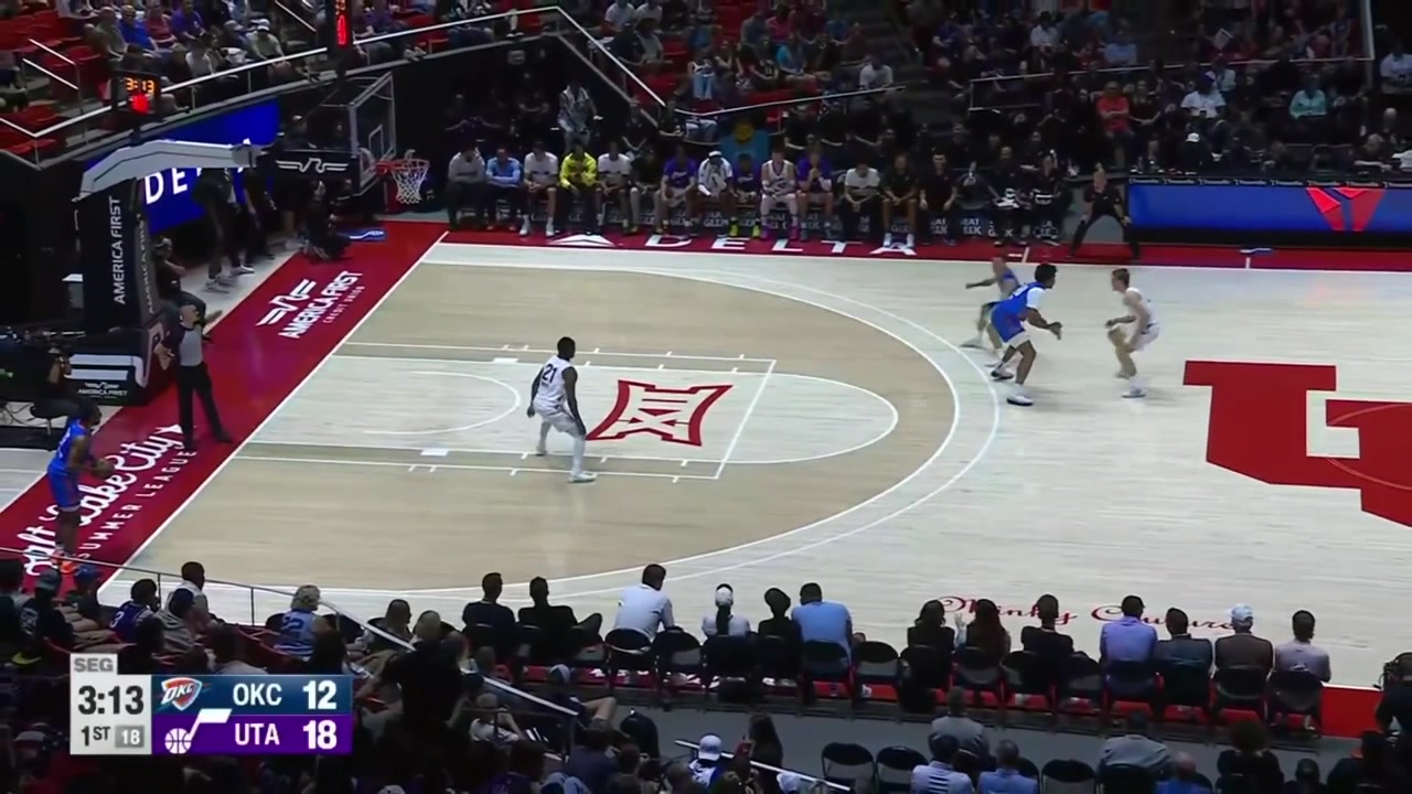 The Jazz force a turnover in halfcourt and after multiple offensive rebounds under the rim Jonas Aidoo scores the And-1 with a replay