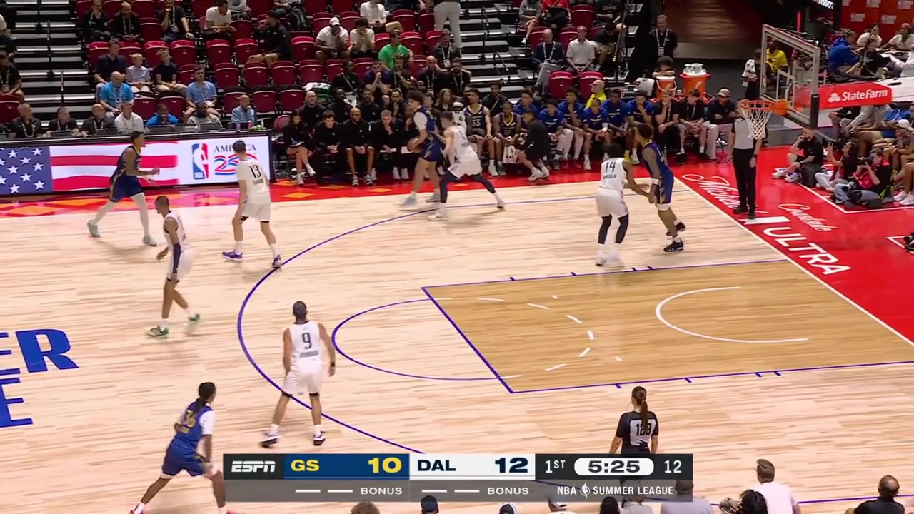 Lajae Jones with the And-1 layup the lefty layup and Yaxel Lendeborg with the 3-pointer as the rookies go on an 8-0 run for the Warriors