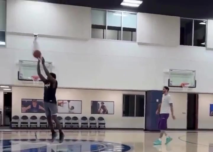 Ant and LaMelo shooting half court shots together