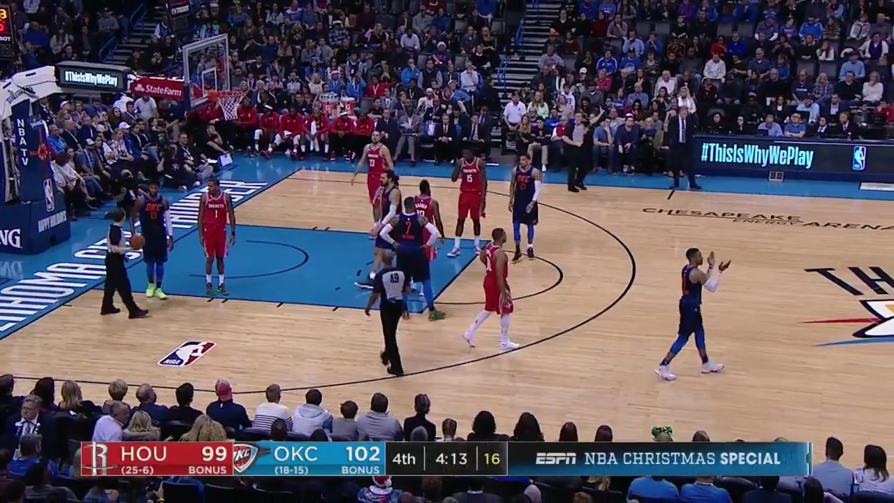 Russell Westbrook gets the arena to cheer for Andre Roberson as he shoots and makes a clutch free throw