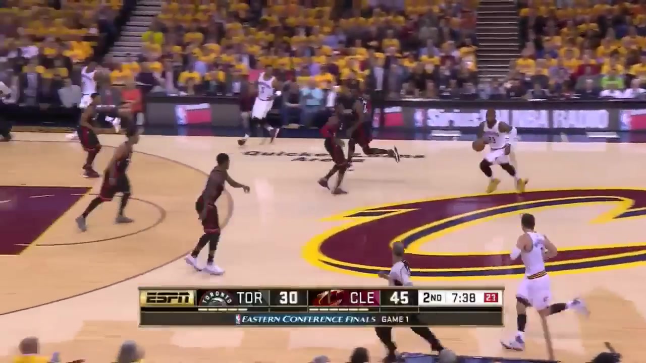 LeBron James goes baseline for the jam