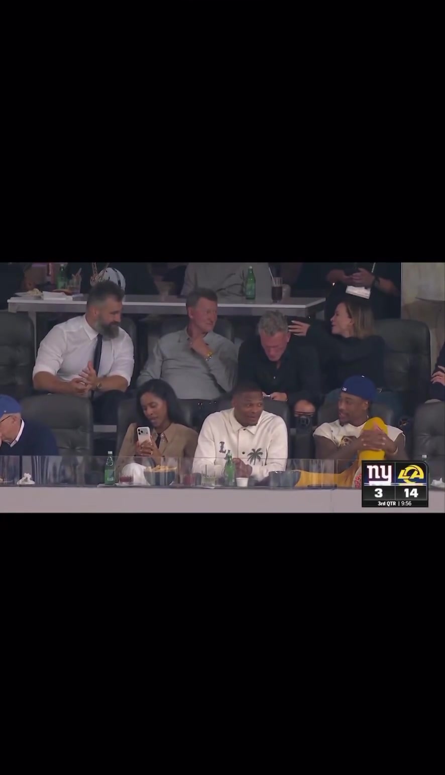 Russell Westbrook DeMar Derozan Wayne Gretzky Pat McAfee Jason Kelce in the same suite at the Rams vs Giants game