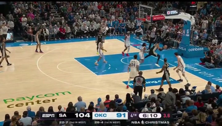 Wemby gets the layup despite the clear foul by Cason