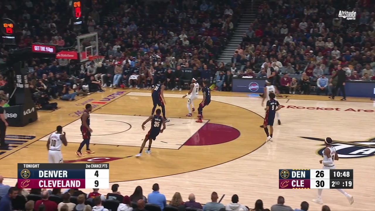 Payton Watson drives for a layup but has his shot blocked by Jarrett Allen On the other end Donovan Mitchell finishes with a dunk off a bounce pass