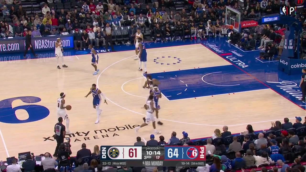 Jalen Pickett scores on a driving finger-roll layup for two On the defensive end he picks off a Joel Embiid pass to force a turnover