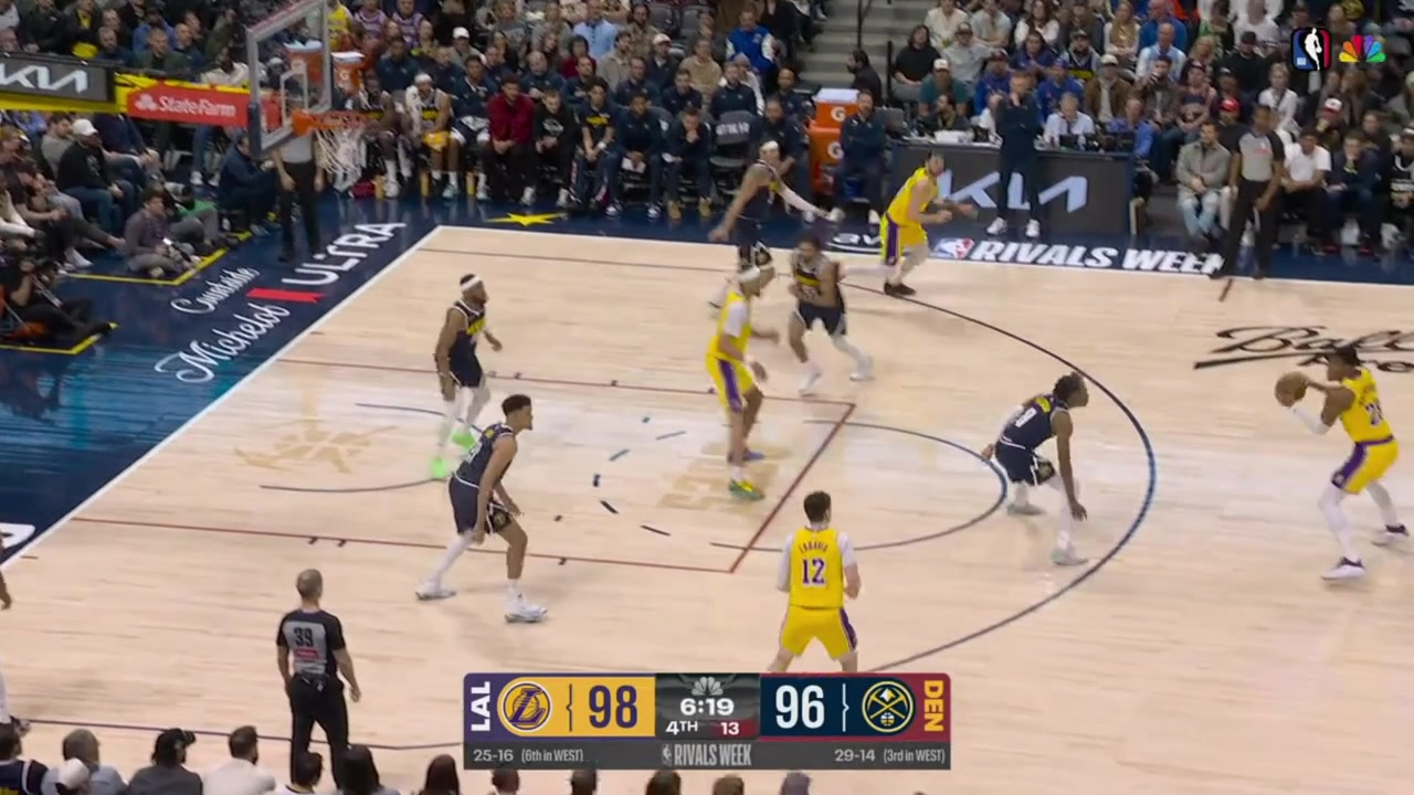 David Adelman does everything he can to get the coach's challenge before the Lakers' inbound and JJ Redick doesn't like it The coach's challenge was successful Nuggets ball