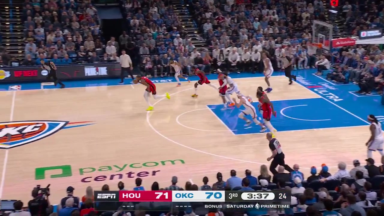 Durant swipes it but Caruso chases him down and strips him in transition