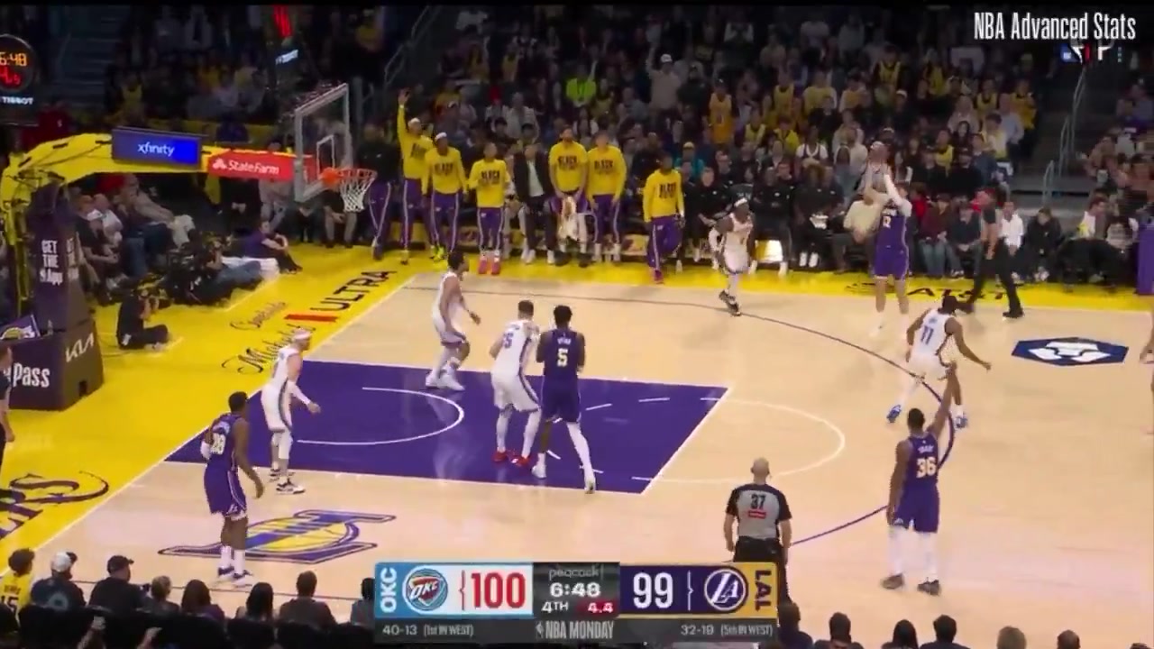 Lowlight Lakers bench stand and put their hands up for Jake LaRavia's first two late game three point attempts then don't even bother getting up for the third