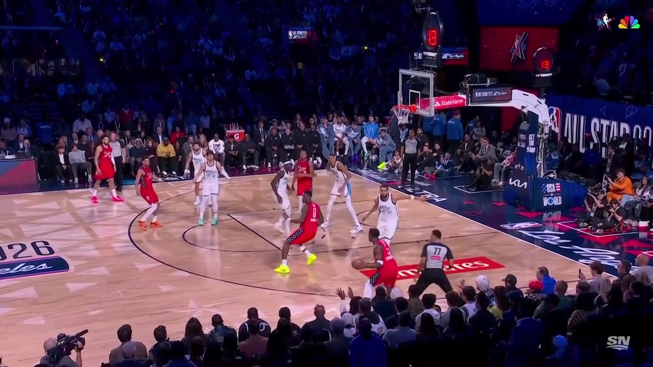 Anthony Edwards hits the mid-range jumper over Karl-Anthony Towns answered by a Victor Wembanyama three on the other end