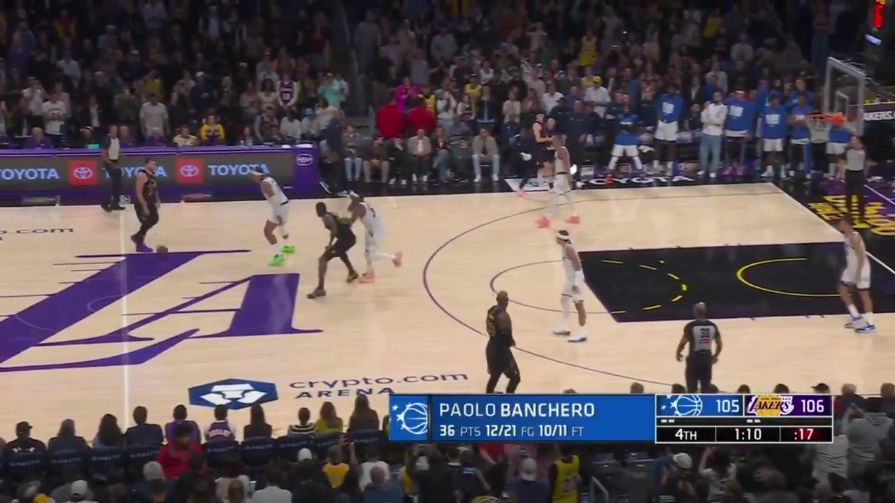 The Magic with a successful coach's challenge late in the 4th quarter after a 3-point foul on Wendell Carter Jr Luka's 3-point attempt the Lakers announcers think it was the Luka kick outWith replays