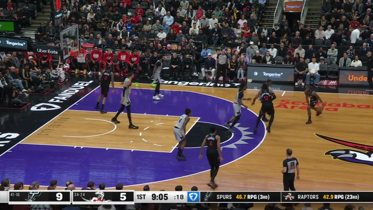 Victor Wembanyama casually blocks the dunk attempt by Scottie Barnes with replays
