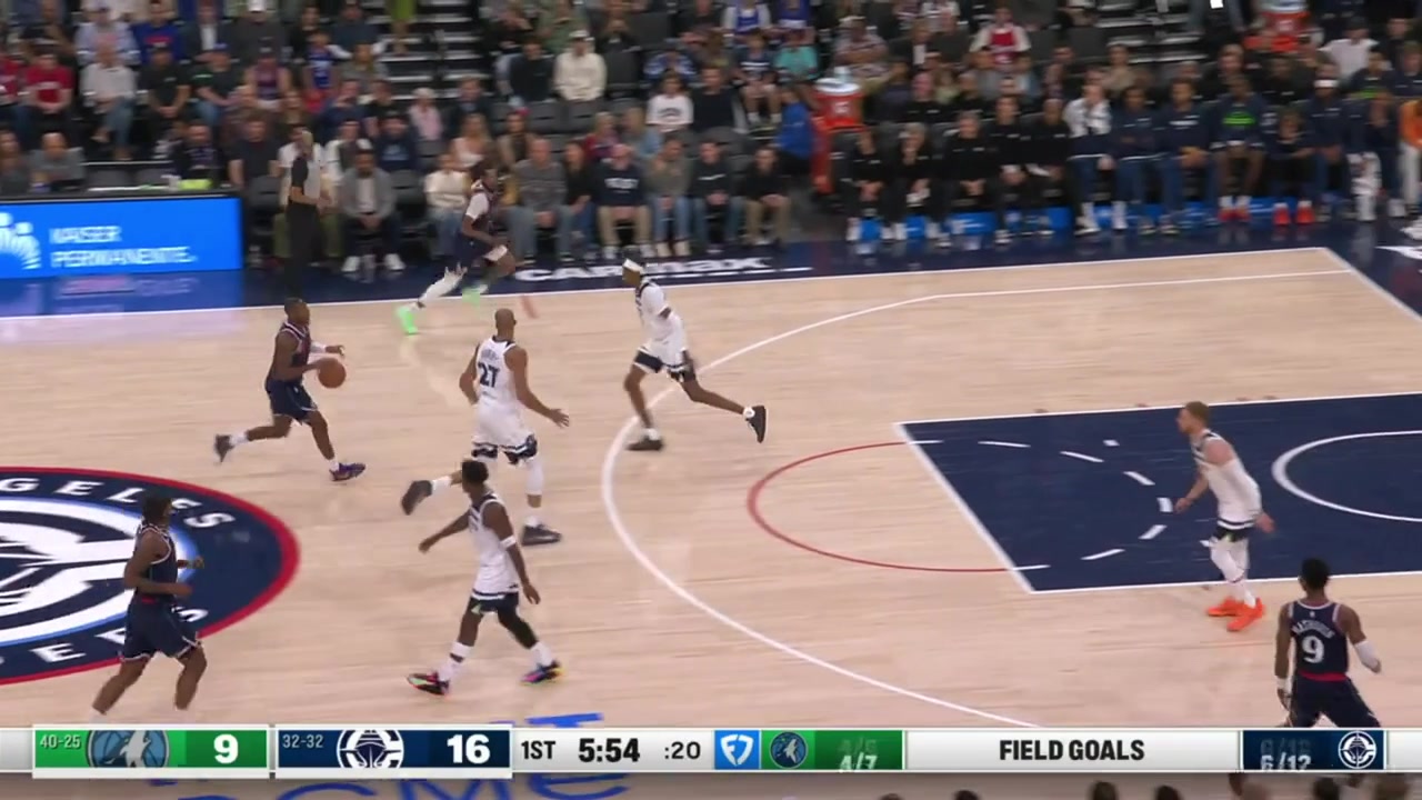 Kawhi Leonard makes the easy cutting dunk off a dime by Bennedict Mathurin as Anthony Edwards fails to guard him with replays Clippers and Timberwolves commentaries