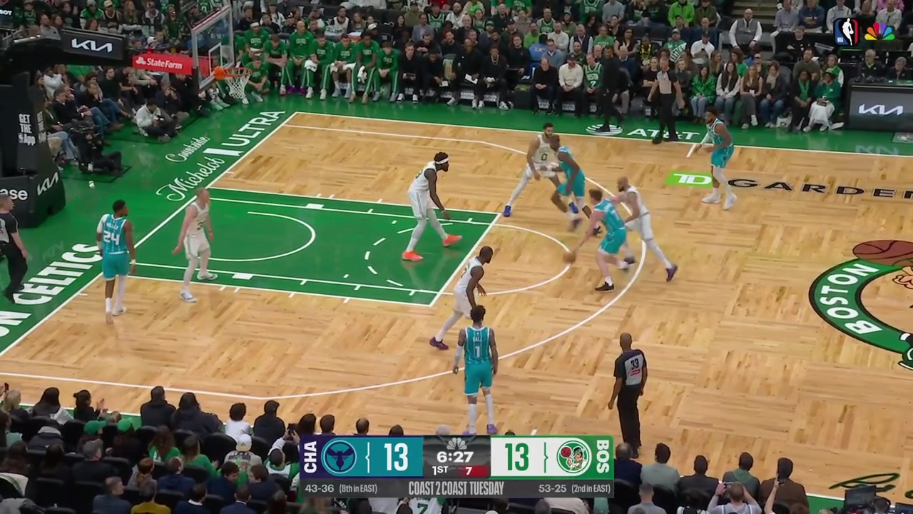 LaMelo Ball hits the 3-pointer and the floater off the dribble to give him 13 points with 5 minutes remaining in the 1st quarterNeemias Queta scores the putback and Jaylen Brown hits the 3 at the other end