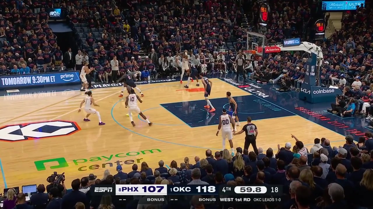 The Suns turn the ball over both teams miss their shots and the Thunder go up 2-0 in the series against the Suns DIllon Brooks fouled out