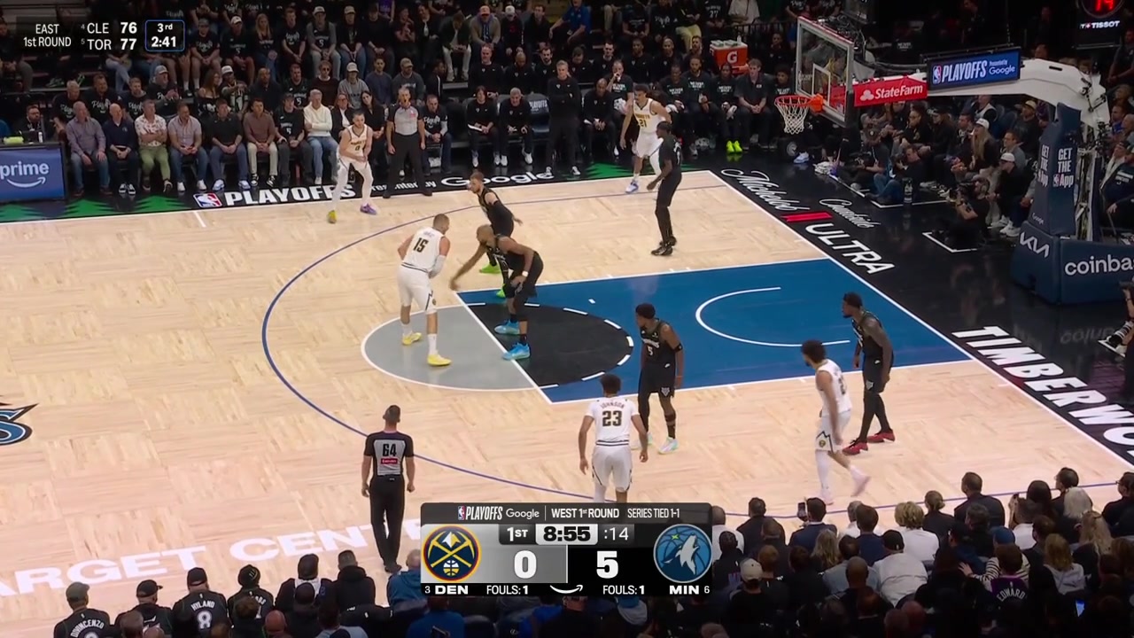 Rudy Gobert blocks Nikola Jokic in the paint with a replay