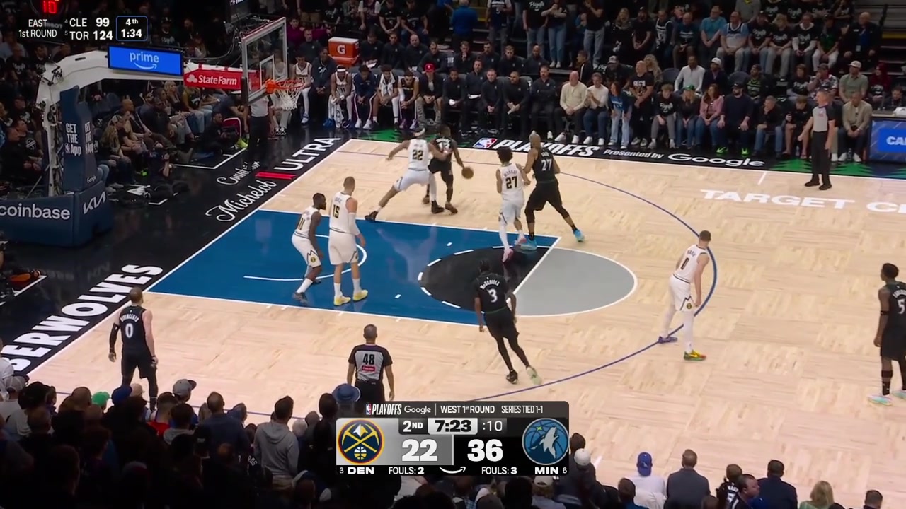 Jaden McDaniels hits the floater Anthony Edwards and Nikola Jokic trade 3s and Ayo Dosunmu easily scores the layup on Jokic putting the Timberwolves up 18 in the 2nd quarterNuggets timeout