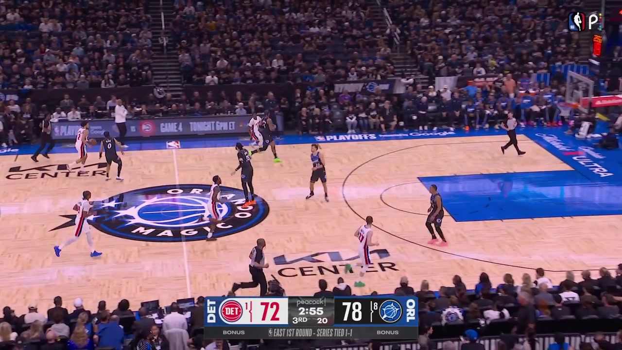 Anthony Black pokes the ball away from Cade Cunningham from behind 8th turnover and gets fouled and hit on the head by Ausar thompson on the fastbreak layup attempt with replays The foul was upgraded to a flagrant penalty-1 upon review