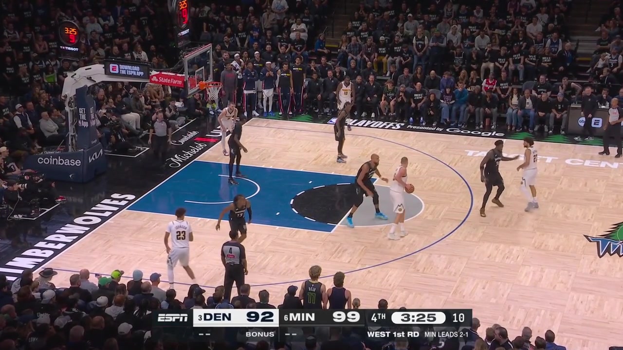 Rudy Gobert forces a tough shot on Nikola Jokic who misses late in the 4th