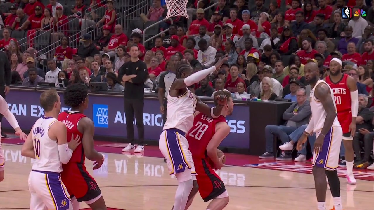 Sengun takes an elbow to the noggin from Deandre Ayton who is ejected after review