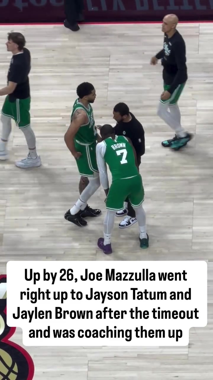 Up by 26 Joe Mazzulla went right up to Jayson Tatum and Jaylen Brown after the timeout and was coaching them up