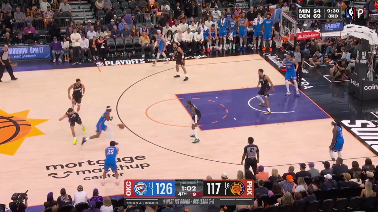 Shai Gilgeous-Alexander finds Isaiah Hartenstein for the dunk as the Thunder go up 11 with 573 seconds remaining