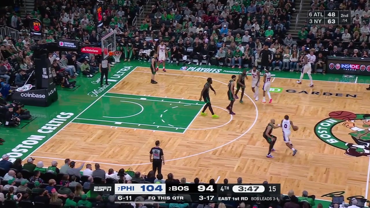 Tyrese Maxey hits the jumper over Derrick White putting the 76ers up 12 with 338 minutes remaining in regulation