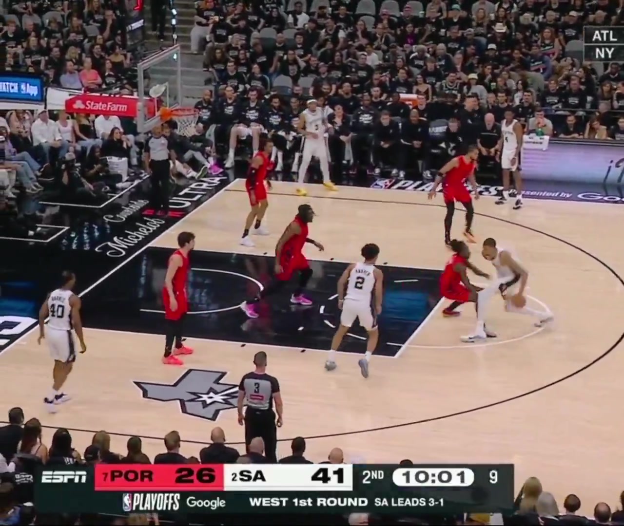 Wemby sinks the jumper after fancy dribble work forcing a Portland timeout