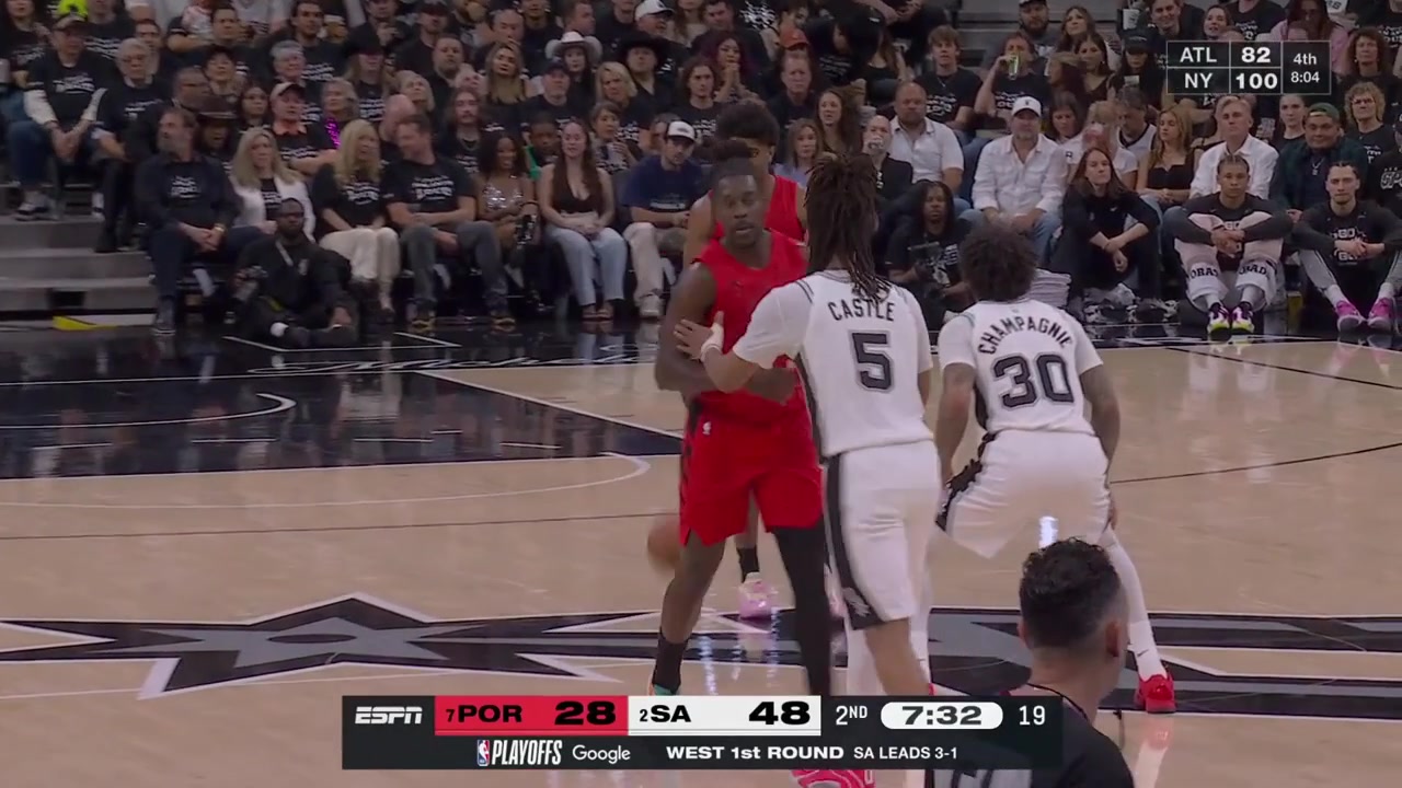 Dylan Harper intercepts the pass and scores the And-1 dunk off a beautiful give and go with Julian Champagnie putting the Spurs up 23 points in the 2nd quarters with replays
