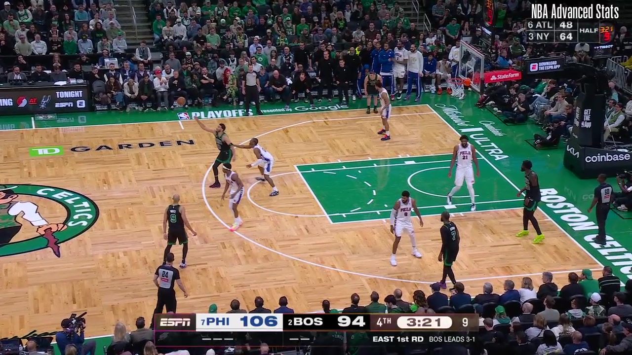 Jayson Tatum receives a delay of game violation after failing to draw a foul on Tyrese Maxey