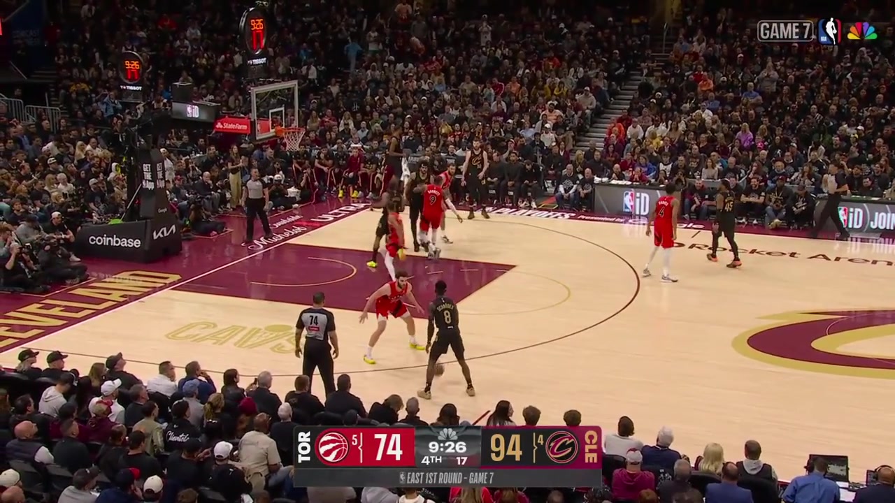 Donovan Mitchell deflects the pass and then jumps into the third row as he cannot stop his momentum with replaysGood guy Reggie Miller comes to help him out as Mitchell's foot was stuck