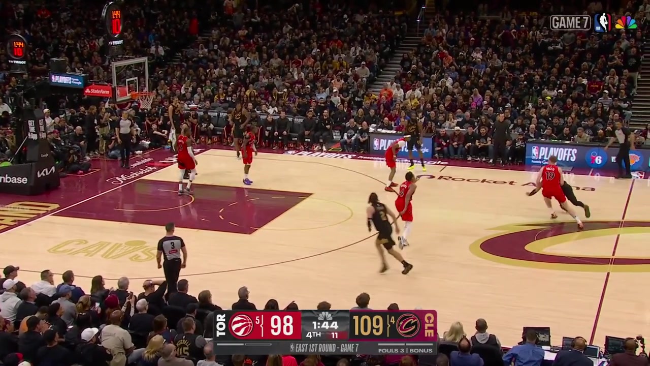 Max Strus hits the dagger 3 to seal game 7 for the Cavaliers and Donovan Mitchell splits the Raptors' defense to add a dagger of his own