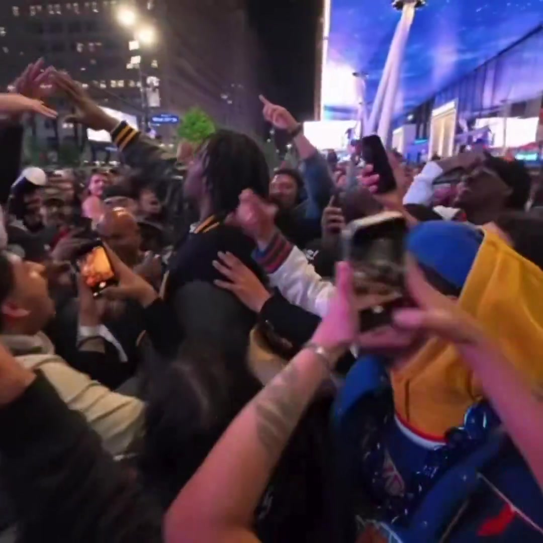 Former Knick JR Smith gets knocked to the ground during wild postgame celebration outside of Madison Square Garden