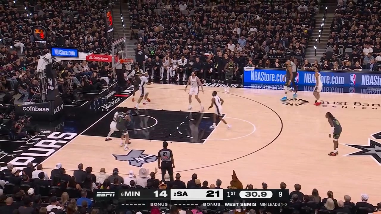 - Ant Edwards drains the first three pointer of the game and his first points Fox responds quickly with a three of his own Ayo then tries to get a shot off at the end of the quarter and is blocked by Keldon Johnson with replays