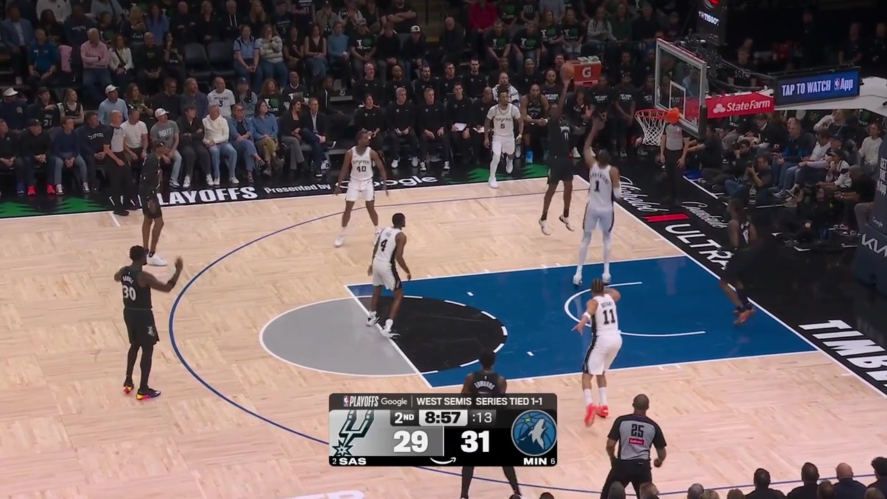 Victor Wembanyama with an inadvertent slap to the face of Julius Randle after getting fouled by him with replays