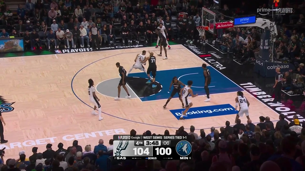 Wemby spins and hits a one-legged fade over Gobert from midrange