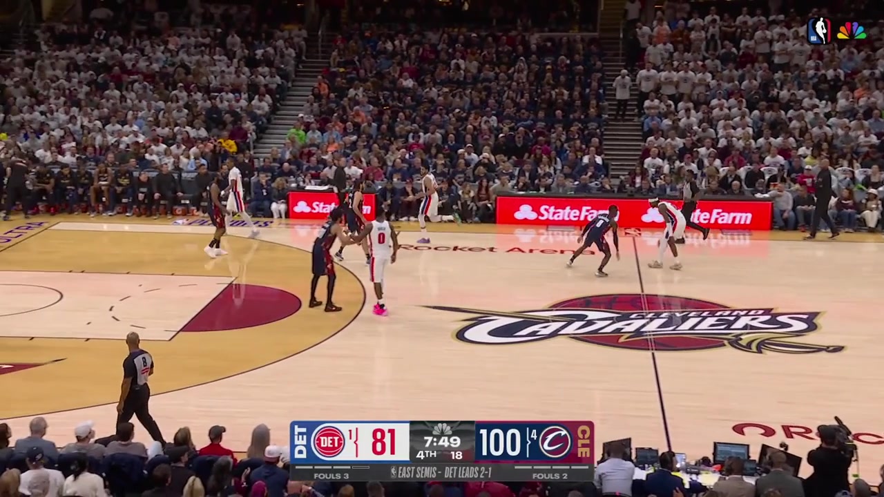 Jalen Duren drives on Jarrett Allen and dunks on him and then he blocks James Harden at the other end leading to a 3-pointer by Cade Cunningham cutting the Cavaliers' lead to 14Cavaliers' timeout