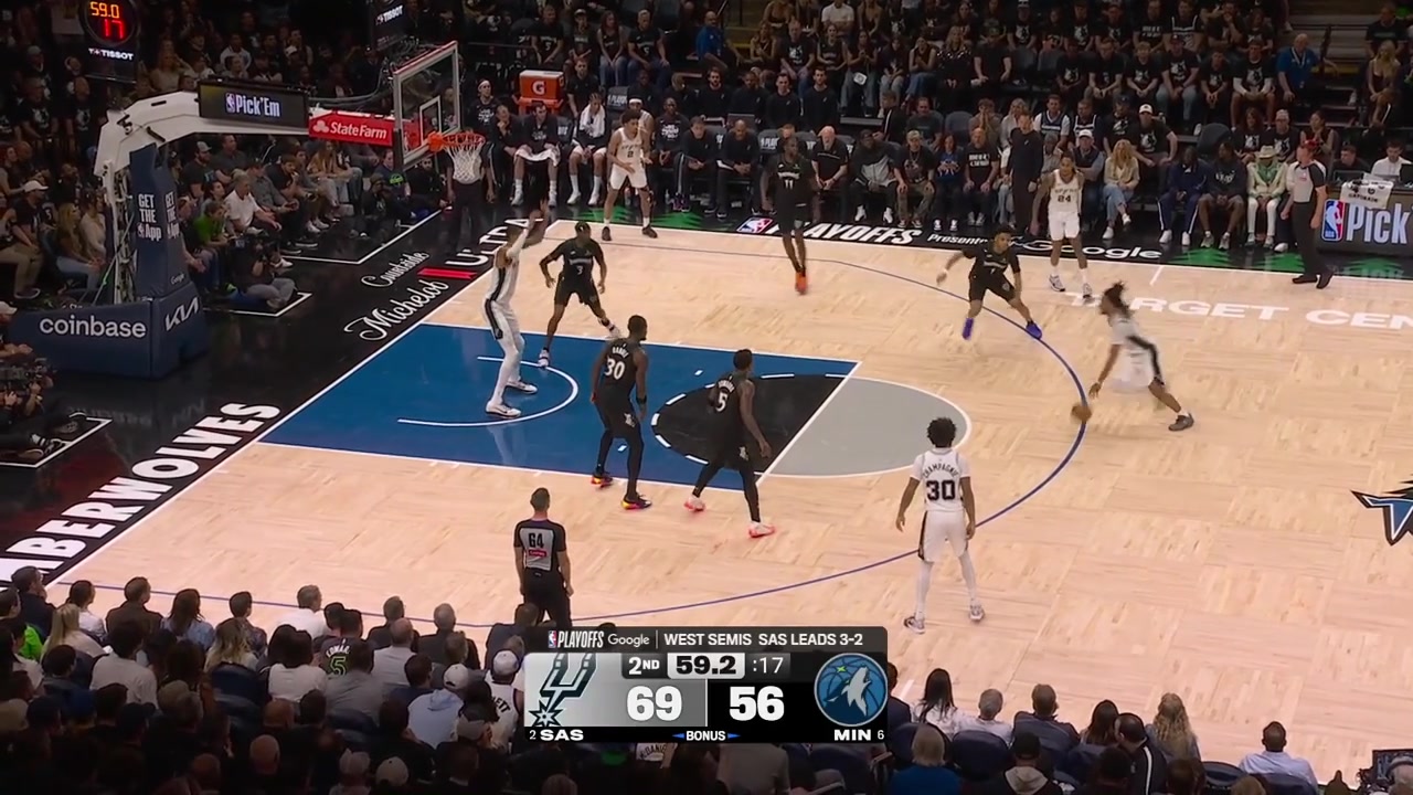 Jaden McDaniels blocks Victor Wembanyama on the drive and Wemby blocks Julius Randle at the other end with replays