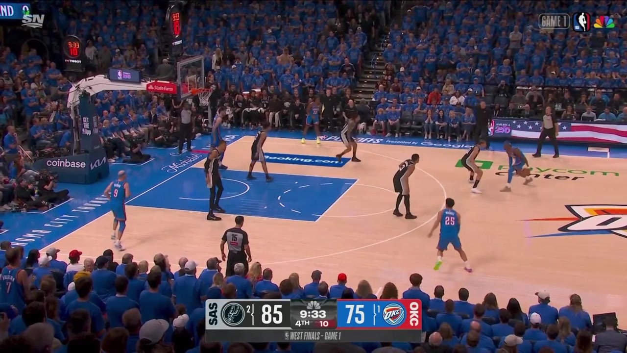 Carter Bryant plays strong defense for most of the possession but Shai Gilgeous-Alexander draws the foul at the end