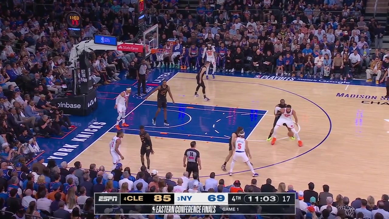 Jose Alvarado pump fakes on a 3-pointer passes to Karl-Anthony Towns who tries to split the defense as he gets between James Harden and Dennis Schroder but he turns the ball over with a replay