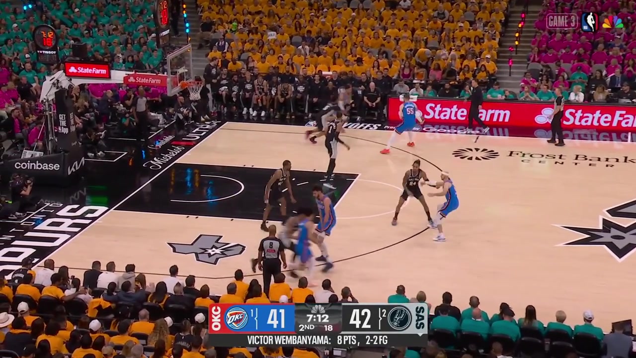 Jared McCain drives and hits the tough step back jumper over Wembanyama