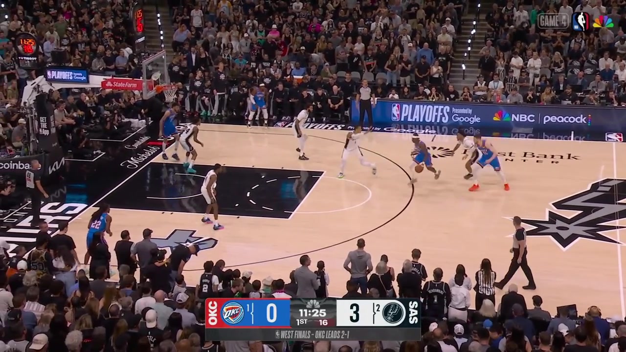 Isaiah Hartenstein with 4 straight floaters over Victor Wembanyama to start Game 4 scoring all the Thunder's first 8 points of the game