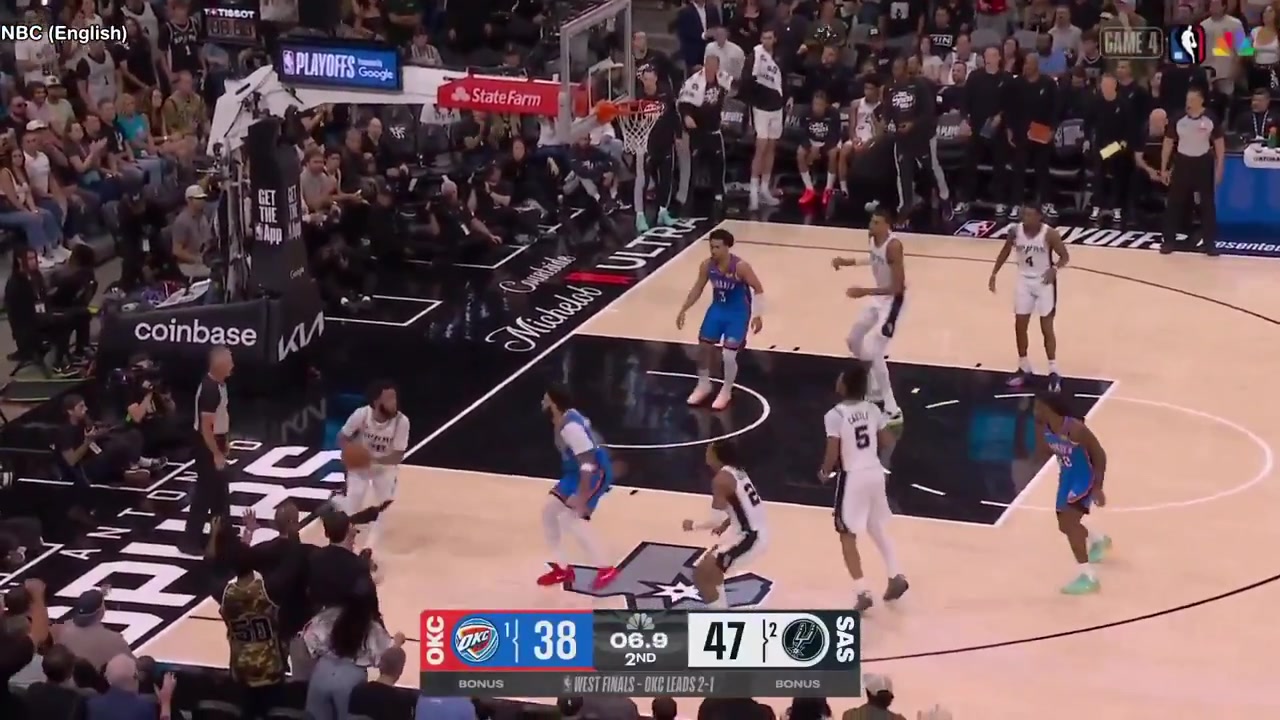 Victor Wembanyama halfcourt shot buzzer-beater to end the 1st half vs the Thunder in Game 4 - Western Conference Finals - 2026 NBA Playoffs - Multi-broadcast version - EN1EN2ES1EN3ES2PT with replays