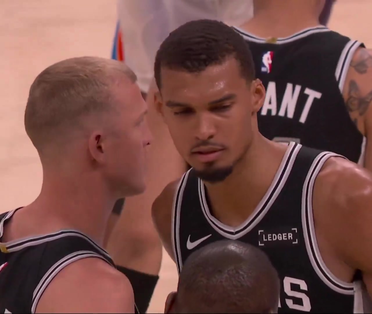 Wemby at the end of Game 5 caught saying hard fouls to Plumlee and Biyombo Streamable